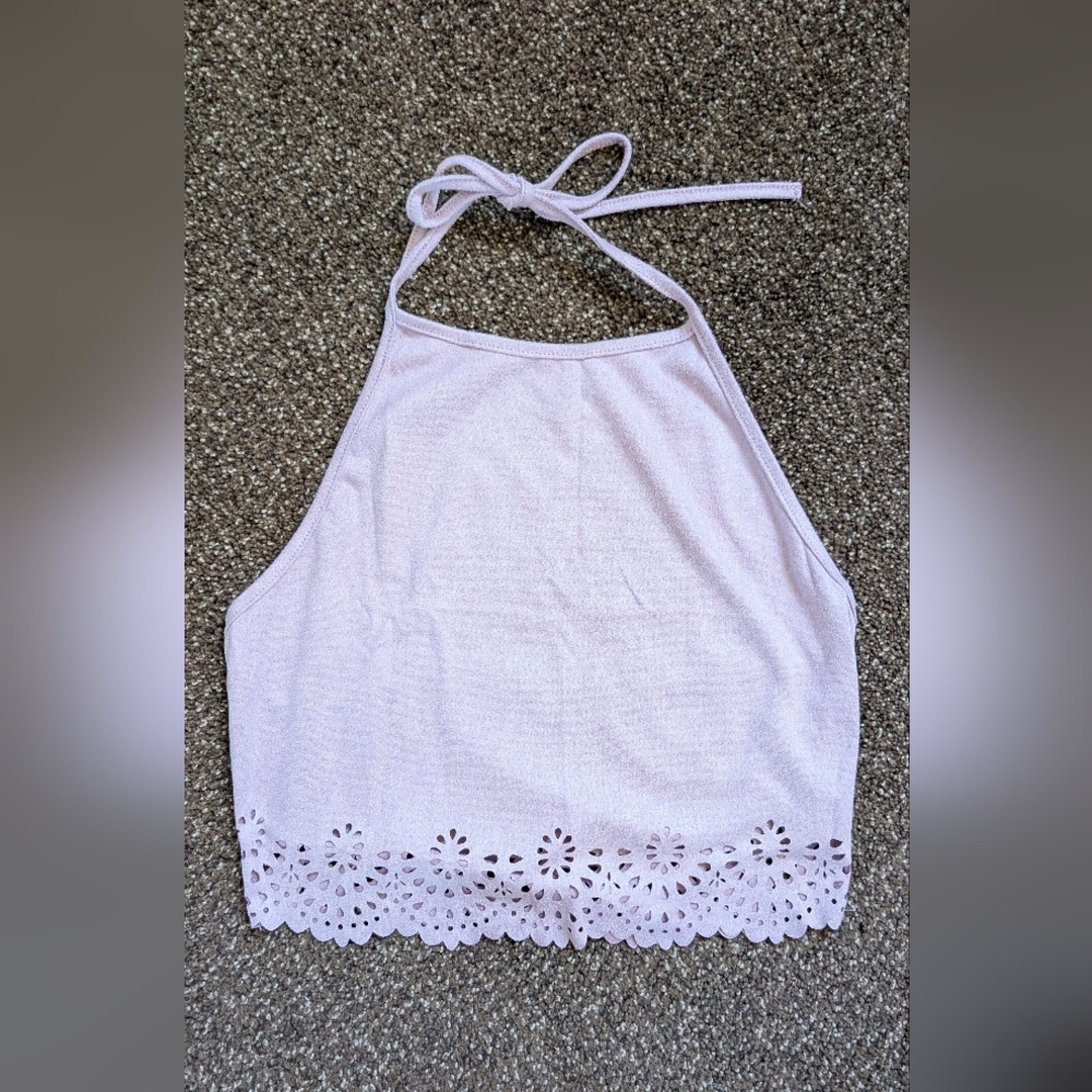 Lavender Halter Lace Trim Crop Top Small